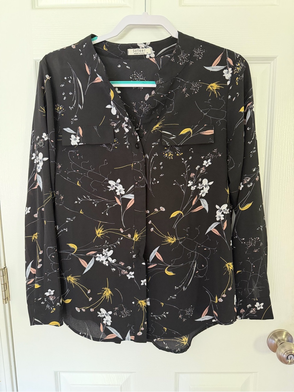 Sorrento Black Floral V-Neck Button Blouse